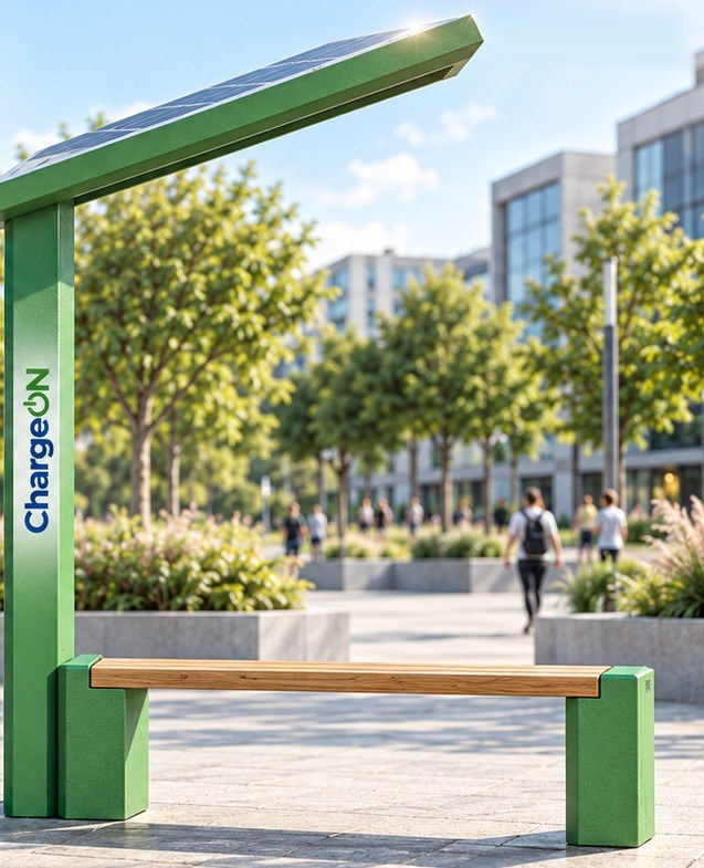 Park ortamında güneş panelli ChargeON bankı